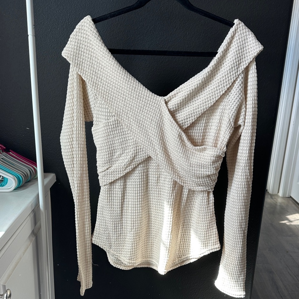 Free People Ivory Textured Knit Sweater